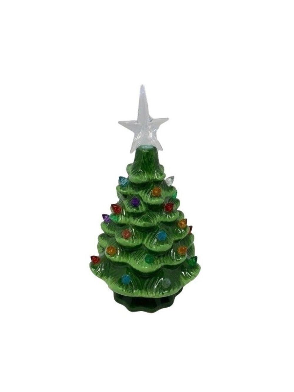 Christmas Nostalgia Green Ceramic Tree Auto Timer On Off Retro Holiday 8 Inches